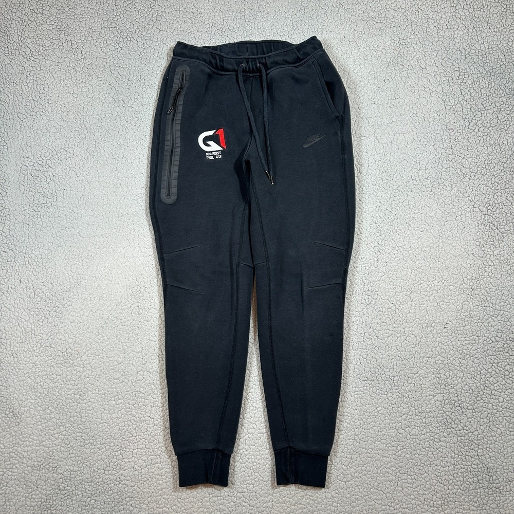Nike Joggers Mens Size Small Embroidered G1 Phil 4:13 Black Tapered Drawstring‎